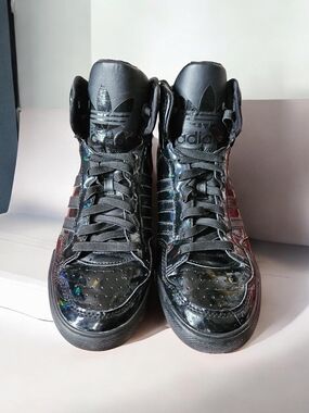 Adidas Black High-Top Sneakers Holographic